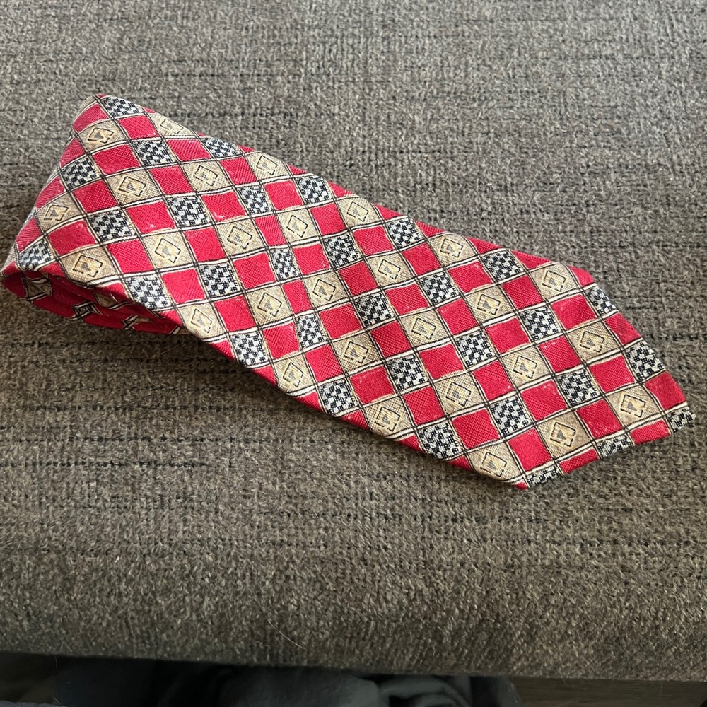 Robert Talbott Melvins Silk Tie Red Gold Geometric Diamond Extra Long Hand Sewn
